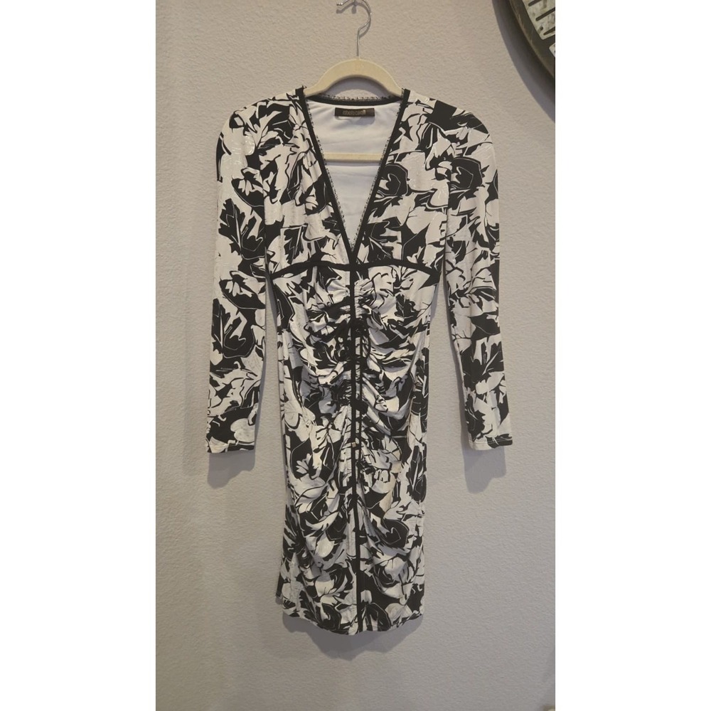Roberto Cavalli Floral Print Ruched Knee Length Dress Size 40